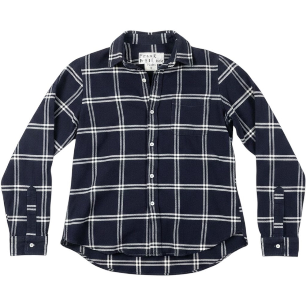 Frank & Eileen Silvio Navy Blue Windowpane Plaid Cotton Flannel Shirt S